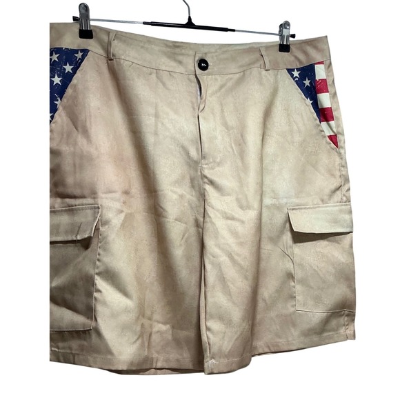 Other - Unbranded Mens Tan American Flag Accent Cargo Shorts Size 2XL Patriotic Utility